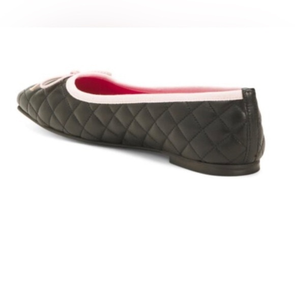 LIBERA MENTE Black Leather pink lining trim Quilted bow Ballet Flats size 10 new - Picture 2 of 4